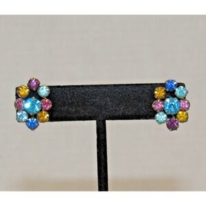 Colorful Vintage Rhinestone Earrings Twist Back Clip On Old Money Quiet Luxury
